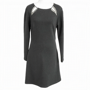 EVA KAYAN GREY METALLIC FRINGE SHIFT DRESS - XS